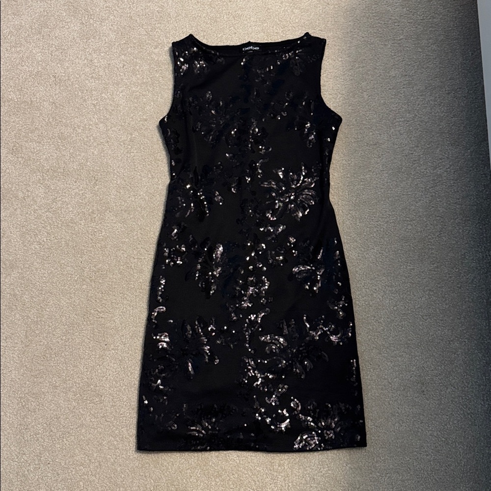Bebe Black Sequin Sleeveless Cocktail Dress